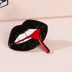 Black Lipstick Blood Dripping Lips Pin